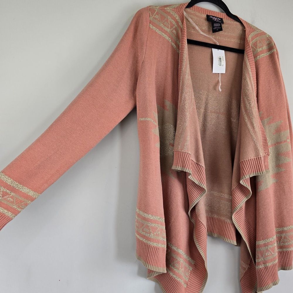 Hooked Up by I.O.T.  Sweater Medium Cardigan Women Pwach Aztec‎ Sparkly.D53 - Picture 5 of 12